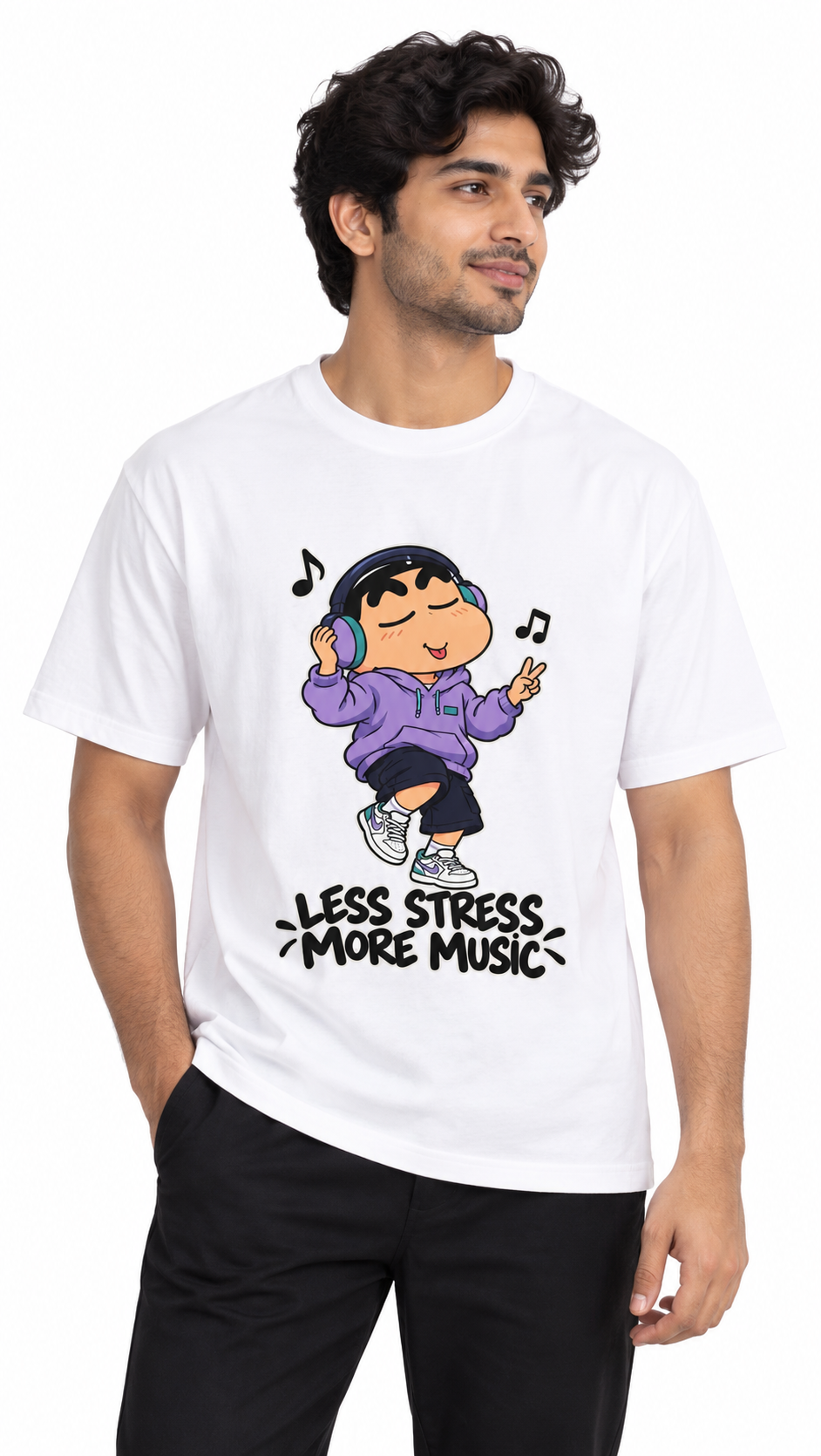 Headphones On, Worries Gone – Music Lover T-Shirt