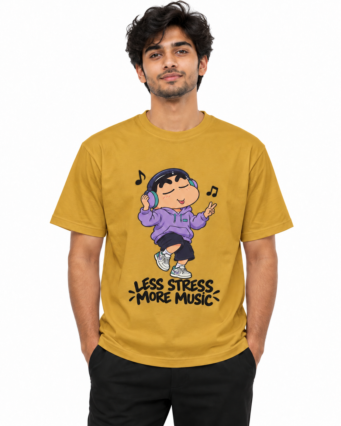 Headphones On, Worries Gone – Music Lover T-Shirt