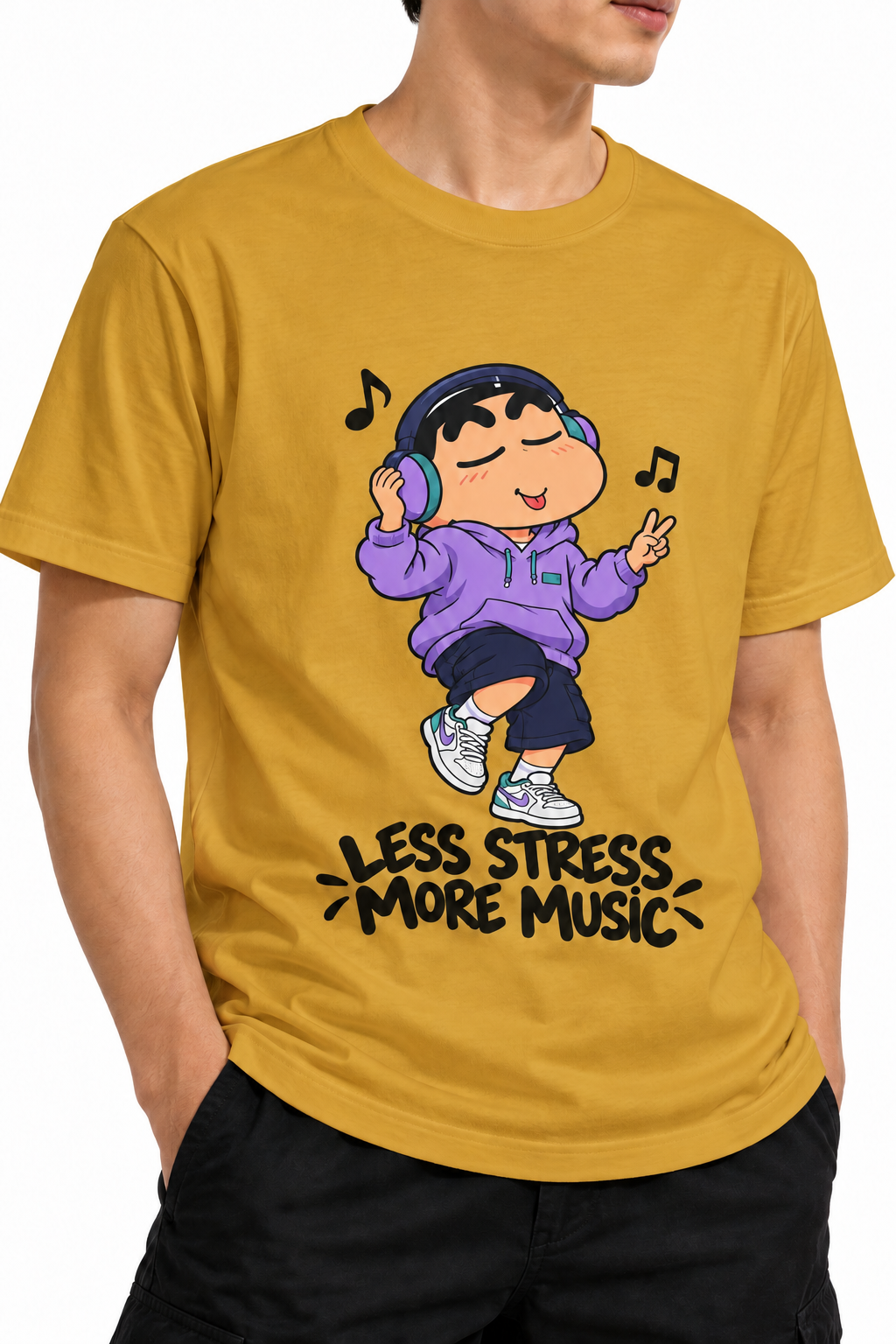 Headphones On, Worries Gone – Music Lover T-Shirt