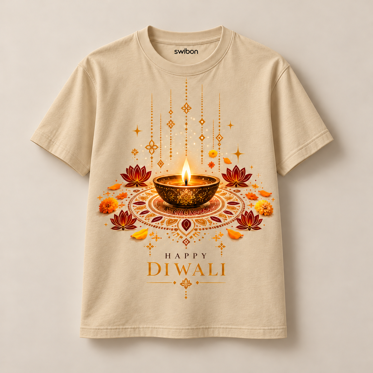 Traditions in Bloom – Beige Diwali T-Shirt