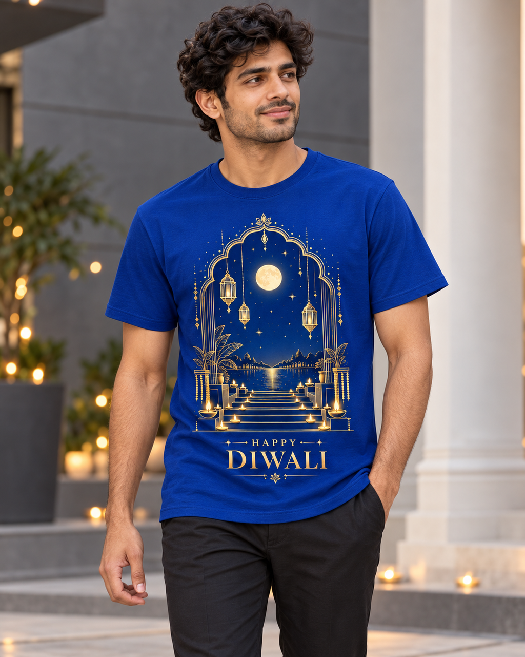 Steps of Light – Royal Blue Diwali T-Shirt