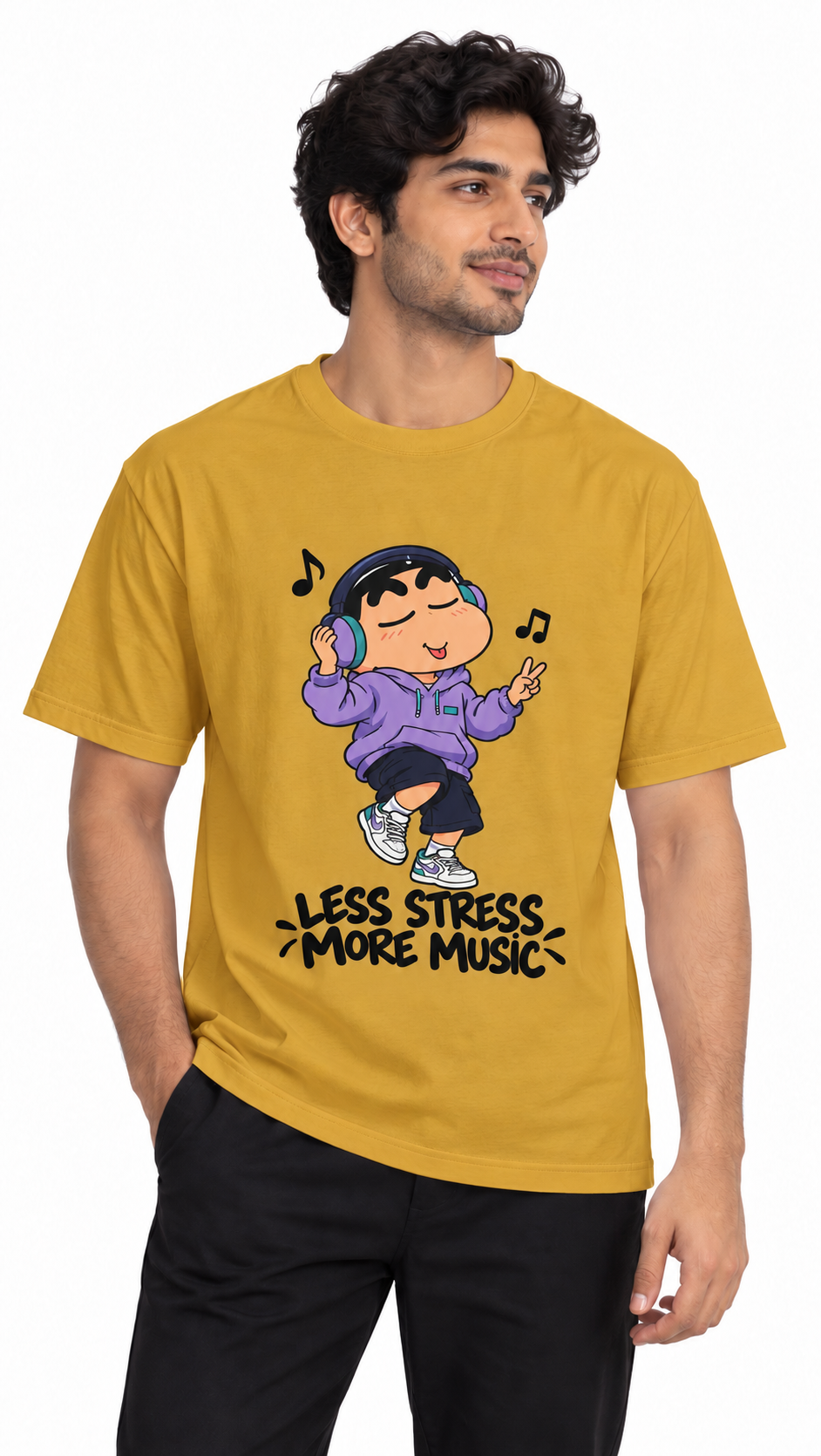 Headphones On, Worries Gone – Music Lover T-Shirt