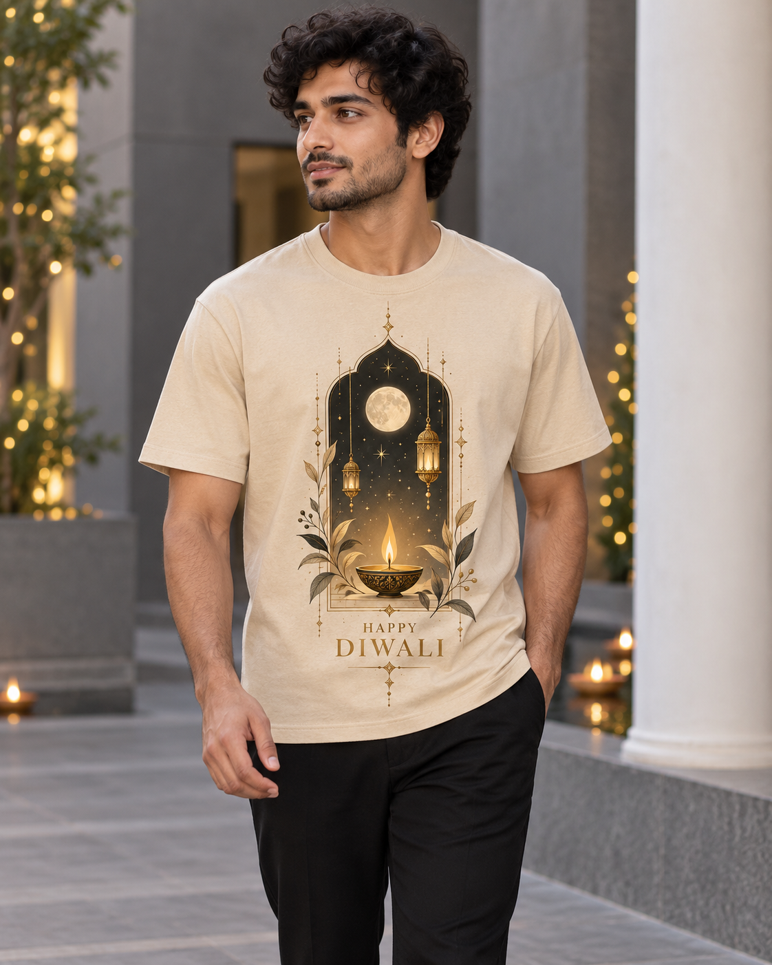 Warm Wishes – Beige Diwali T-Shirt