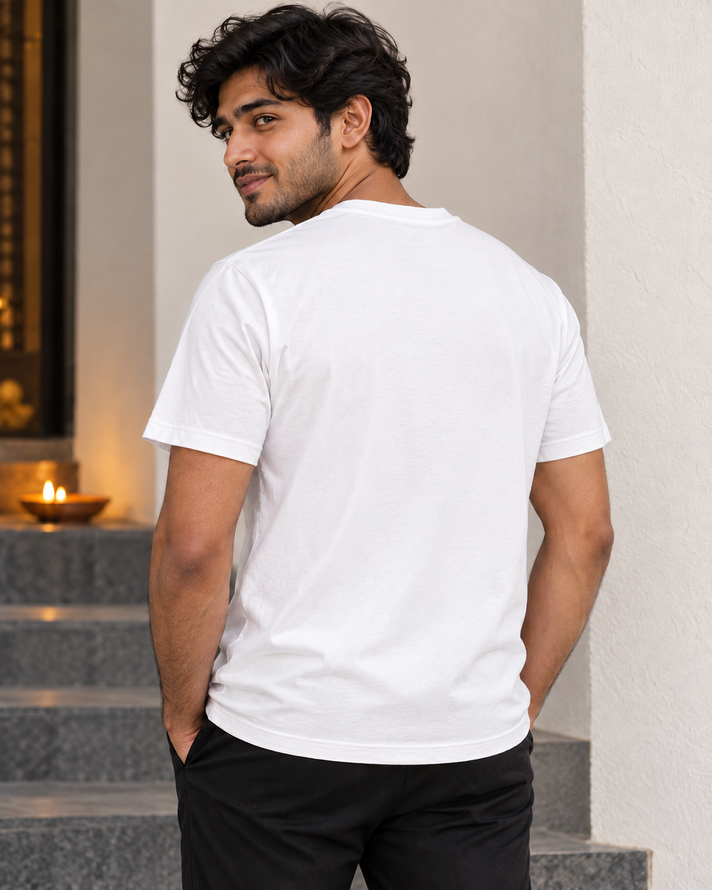 Petals & Light – White Diwali T-Shirt
