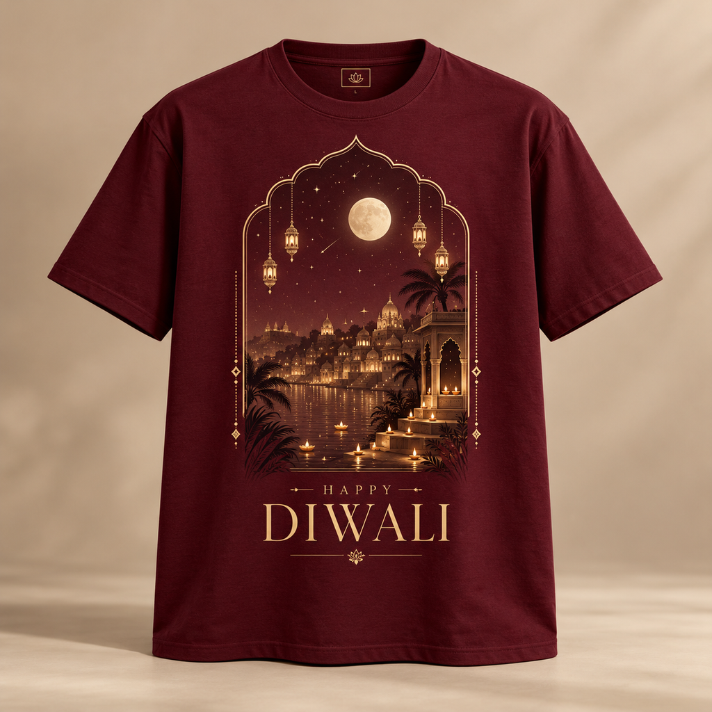 An Evening of Lights – Maroon Diwali T-Shirt