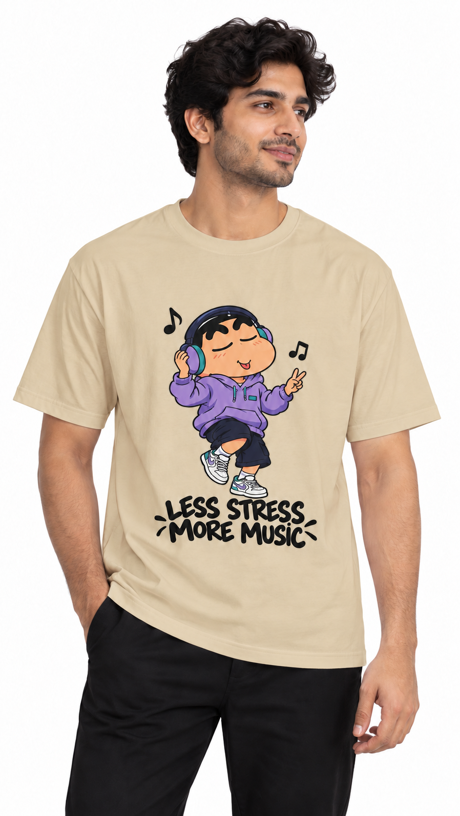 Headphones On, Worries Gone – Music Lover T-Shirt