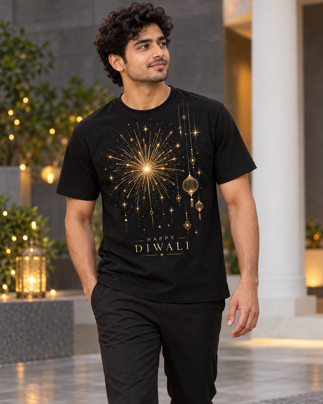 A Spark of Celebration – Black Diwali T-Shirt