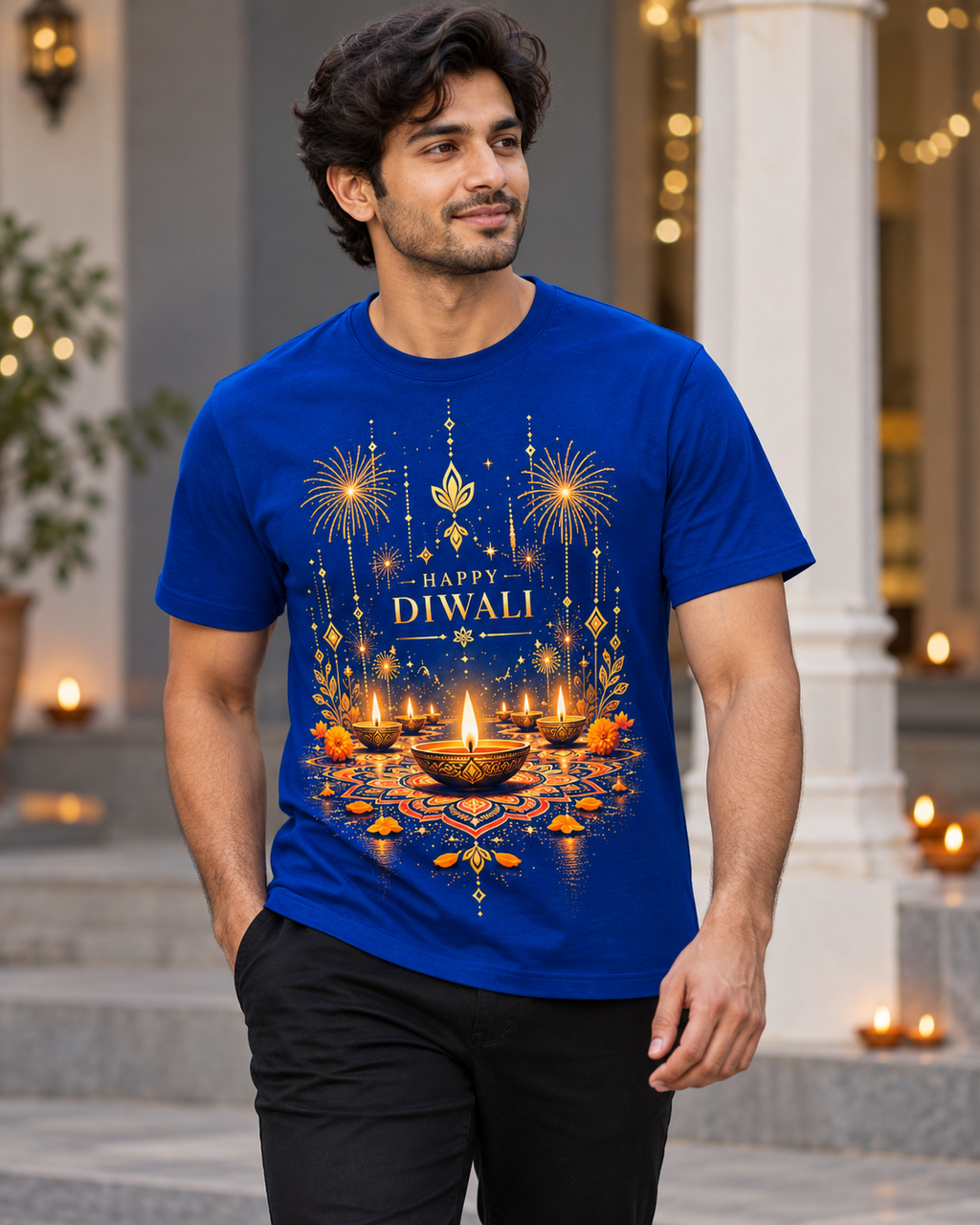 Lights & Celebrations – Royal Blue Diwali T-Shirt