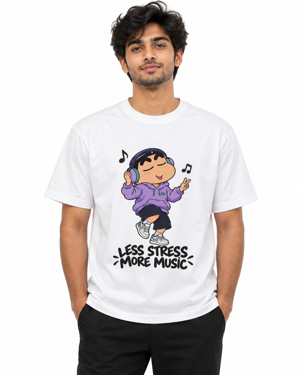 Headphones On, Worries Gone – Music Lover T-Shirt