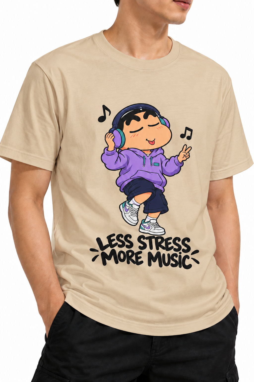 Headphones On, Worries Gone – Music Lover T-Shirt