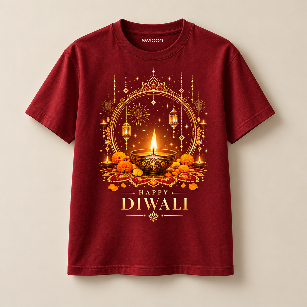 Circle of Celebration – Maroon Diwali T-Shirt