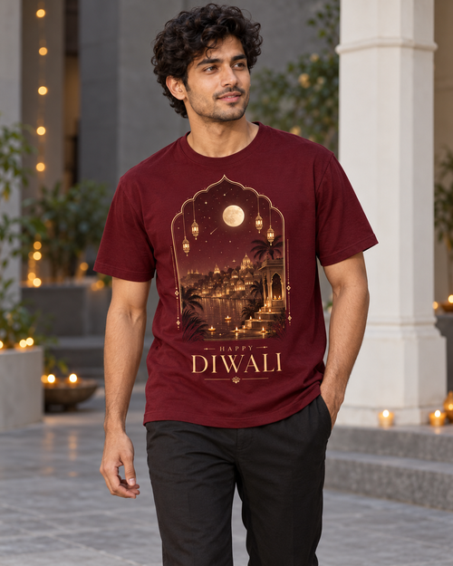 An Evening of Lights – Maroon Diwali T-Shirt